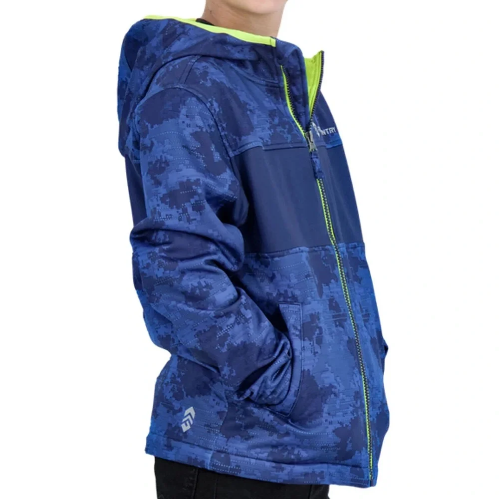 Boys Free Country Waterproof Blue Camo Zippered Hooded Jacket 14/16